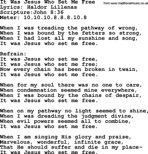 Good Old Hymns It Was Jesus Who Set Me Free Lyrics Sheetmusic