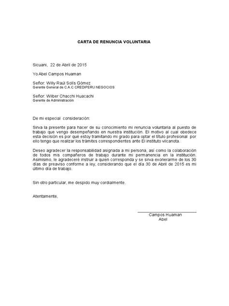 Carta De Renuncia Voluntaria Pdf