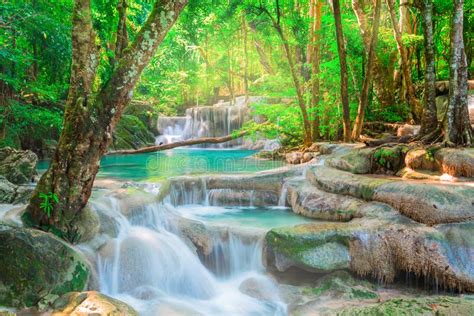 Waterfall Beautiful Scenery In The Tropical Forest Stock Image Image