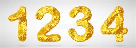 Set Of Golden 3d Numbers One Two Three Four Stock Vector