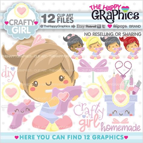 Crafty Girl Clipart Girl Graphic Commercial Use Scrapbook Girl