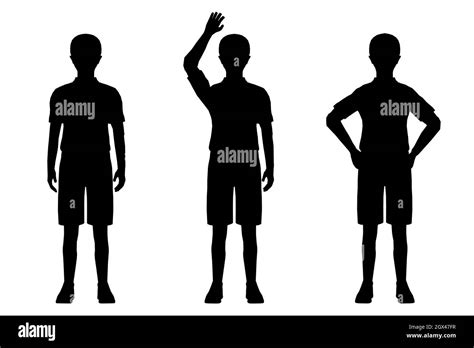 Set With Silhouettes Of A Boy In Shorts And A T Shirt Vector