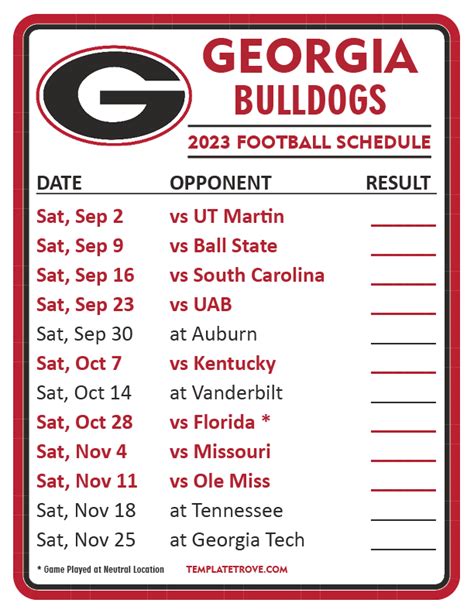 Printable 2023 Georgia Bulldogs Football Schedule
