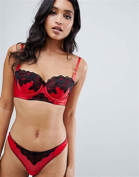 ann summers alissa lace trim satin thong in red asos