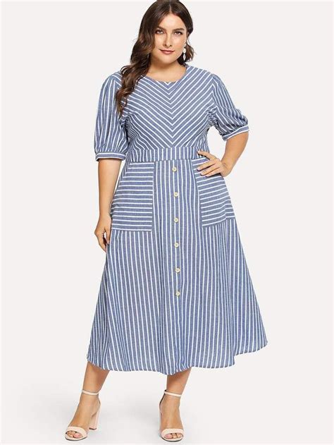shein plus dual pocket button front striped dress striped dress plus size maxi dresses plus