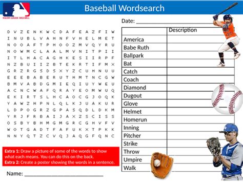 Us Baseball Wordsearch Puzzle Sheet Keywords Sport Teaching Resources