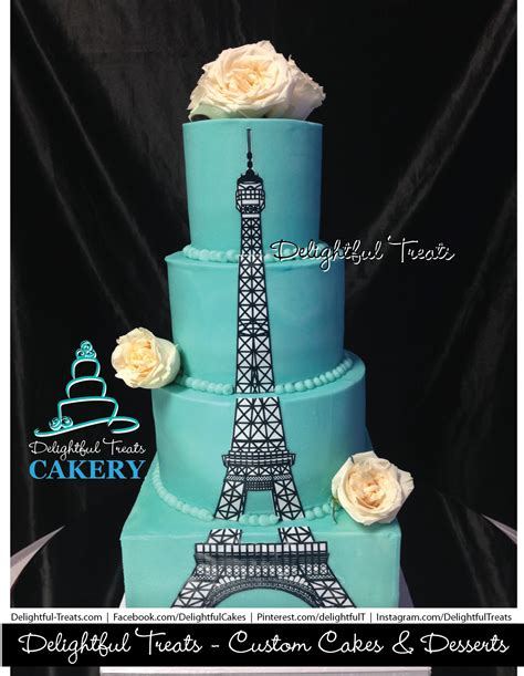 4 Tier Aqua Blue Buttercream Wedding Cake With Fondant Eiffel Tower
