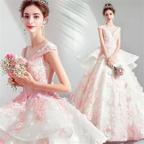 Cg127 Pink Lace Appliques Flower Ball Gown Ball Gowns Beautiful Prom