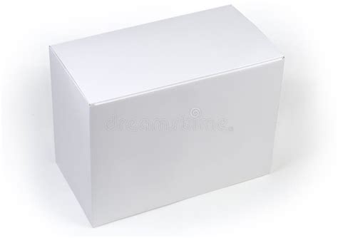 Closed White Rectangular Cardboard Packing Box On A White Surface Stock