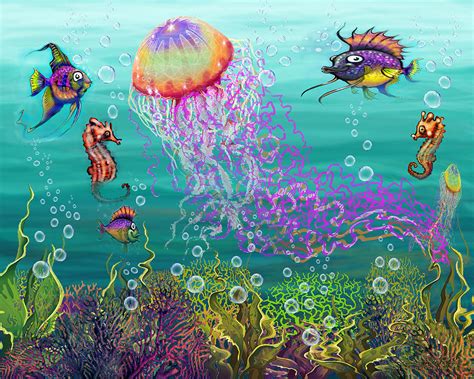 Aquatic Fantasy Scene With Jellyfish Digital Art By Kevin Middleton