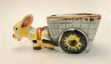 Donkey Pulling Cart Small Vintage Figurine Planter Japan Figurines