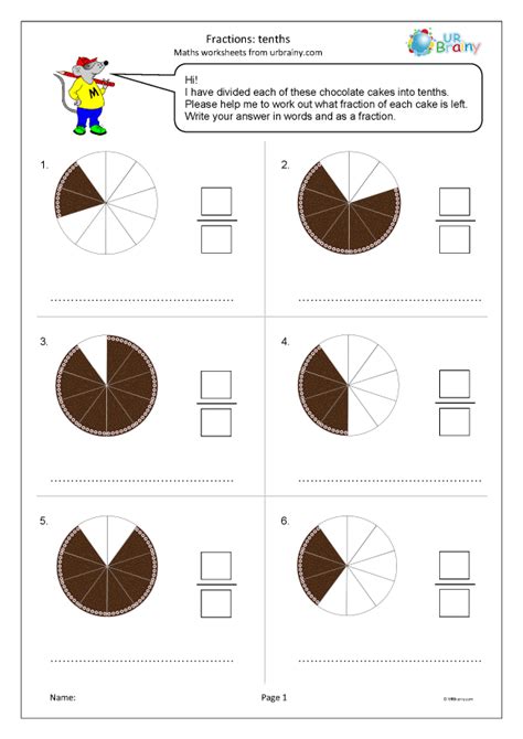 Fractions Tenths Fraction Worksheets For Year 3 Age 7 8 By