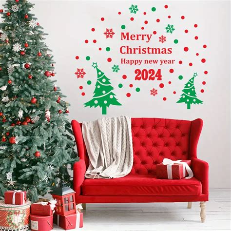 Christmas Tree Wall Art Sticker Merry Christmas Happy New Temu