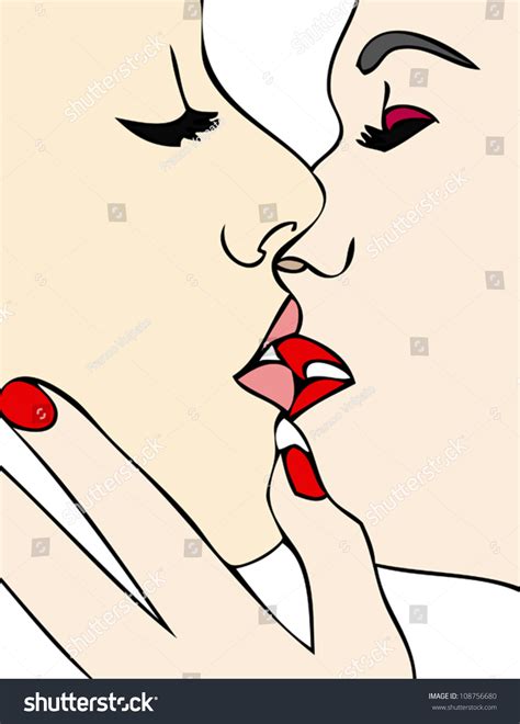 Lovers A Passionate Kiss Between Two Women Stock Vector