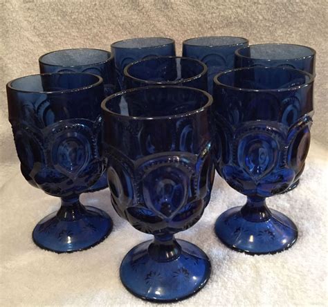 rare vintage le smith cobalt blue moon and stars 6 goblets set of 8 blue glassware vintage