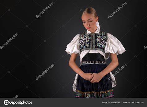 Young Beautiful Slovak Woman Traditional Costume — Stock Photo © Muro