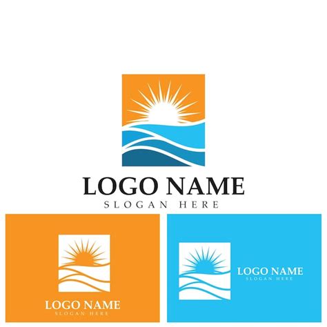 Ola De Agua De Mar Y Sol Icono Vector Ilustración Diseño Logo Vector