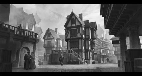 Artstation Medieval Street Scene Black And White Compositions