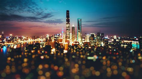 Papéis De Parede China Cidade Shanghai Noturna Luzes Obscurecido