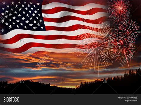 Usa Flag On Fireworks Image And Photo Free Trial Bigstock