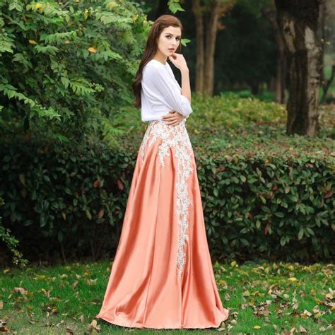 2017 Applique Long Formal Satin Skirt For Women Exquisite Invisible