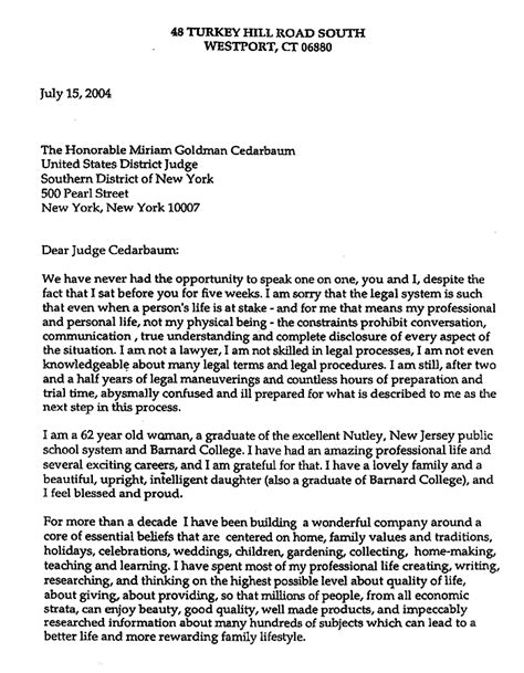 Letters and use language to make a request for leniency to a judge. Stewart's Letter To Judge | The Smoking Gun