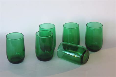 Vintage Anchor Hocking Forest Green Roly Poly Tumblers Juice Glasses Set Of 6