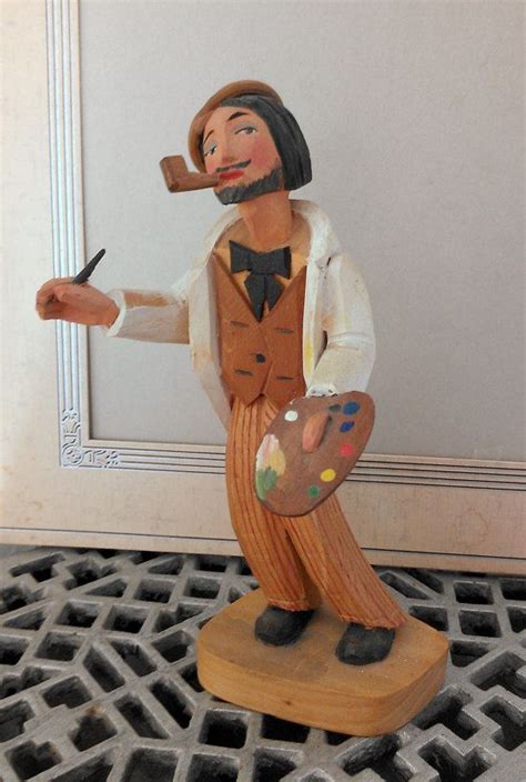 1950s 60s Hand Carved Anri Wood Figurine Artist Painter Etsy Hand