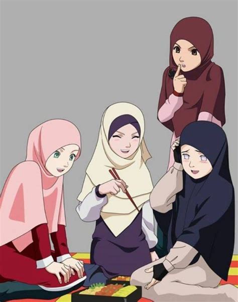 Gambar Kartun Muslimah Ilustrasi Karakter Lukisan Keluarga Kartun