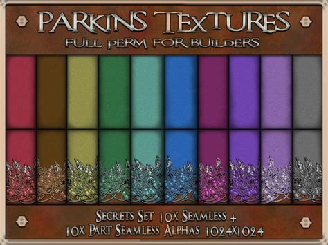 second life marketplace parkins textures secrets set 20x full perm 1024x1024 fabric