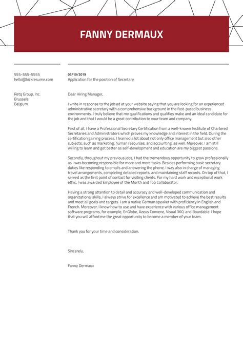 Use this cover letter sample to build an effective job application package for student aide position. Secretary Cover Letter Sample | Kickresume