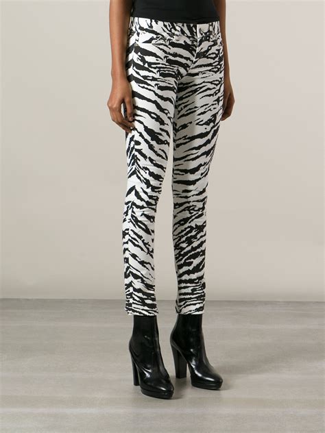 saint laurent zebra print skinny jean in black lyst