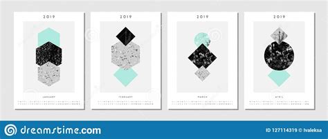 2019 Four Month Printable Calendar Template Stock Vector Illustration