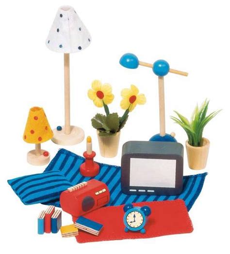 goki puppenhaus accessoires wohn und schlafzimmer holzfarm holzspielzeug