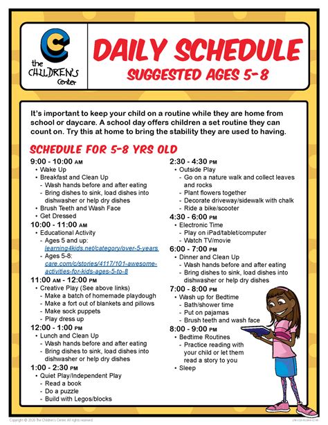 Daily Schedule Ages 5 8 The Childrens Center