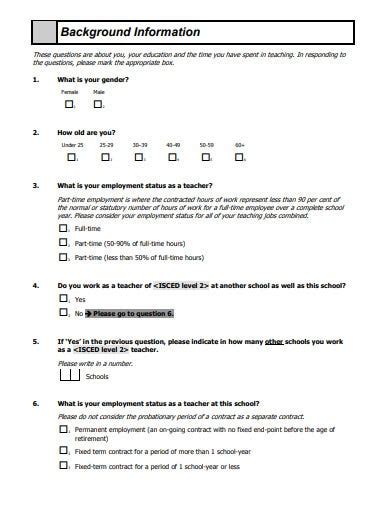 10 Teacher Questionnaire Templates In Pdf Ms Word Ms Excel