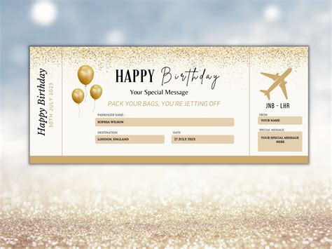 Happy Birthday Boarding Pass Template Surprise Airline T Etsy Canada