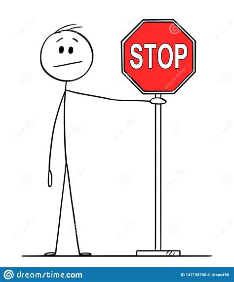 Vector Cartoon Of Man Or Businessman Holding Red Stop Sign