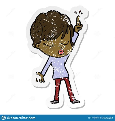 Distressed Sticker Of A Cartoon Woman With Eyes Shut Stock Vector