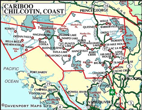 Map Of The Cariboo Chilcotin Coast British Columbia Travel And
