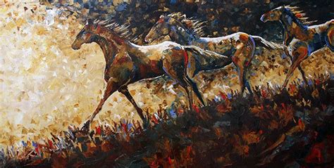Running The Ridge At Dusk Contemporary Horse Painting By Texas Artist