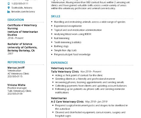 Veterinarian Resume Sample In 2024 Resumekraft