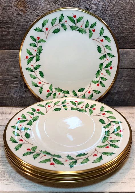 Set Of 4 Lenox Holiday Dinner Plates Dimension Collection Etsy