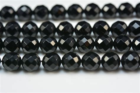 Faceted Round Onyx Beads Natural Black Onyx Gemstone Beads Etsy