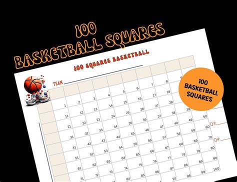 100 Basketball Squares Printable Basketball Squares 100 Etsy