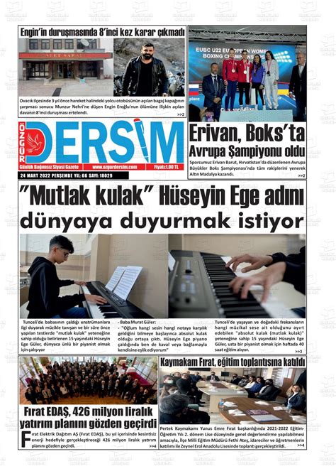 24 Mart 2022 tarihli Özgür Dersim Gazete Manşetleri