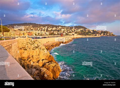 City Of Nice Waterfront And Harbor Sunset View French Riviera Alpes
