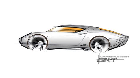 Sports Car Side View Sketch Render Proportions Maroon Vault Studio