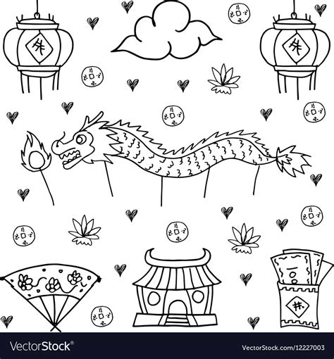 Hand Draw Of Chinese New Year Doodles Royalty Free Vector