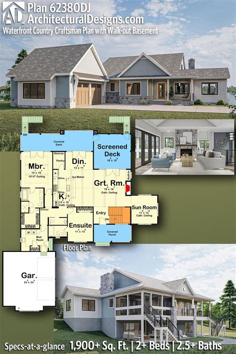 Waterfront Country Craftsman Plan With Walk Out Basement 62380dj
